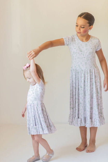 Sage Garden Twirl Dress with Pockets & Shorts Set