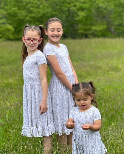 Sage Garden Twirl Dress with Pockets & Shorts Set