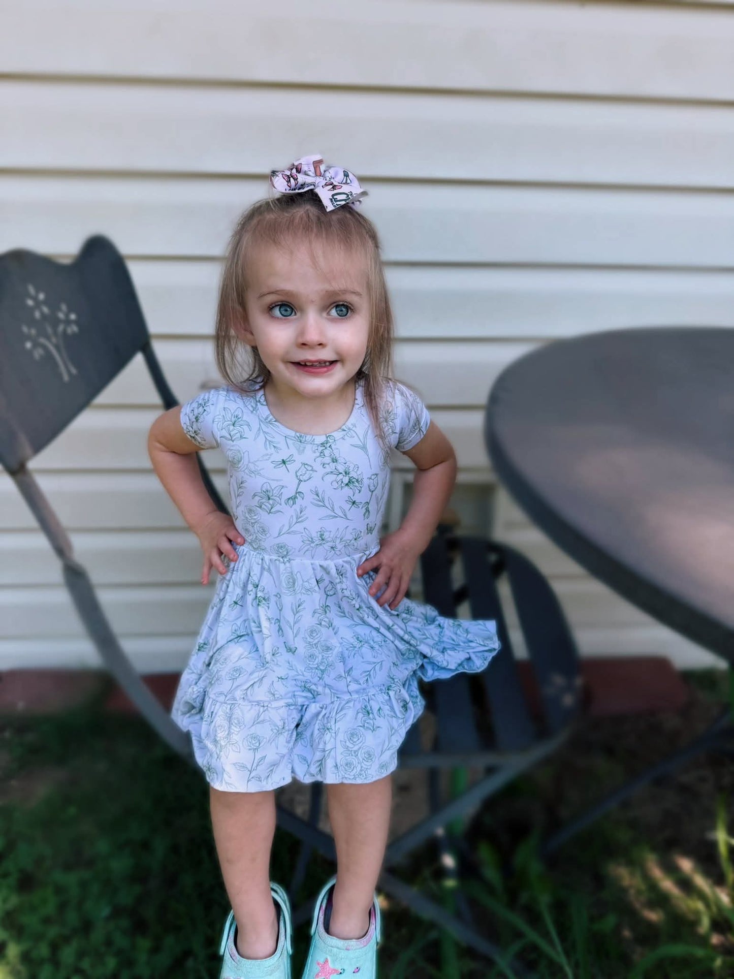 Sage Garden Twirl Dress with Pockets & Shorts Set