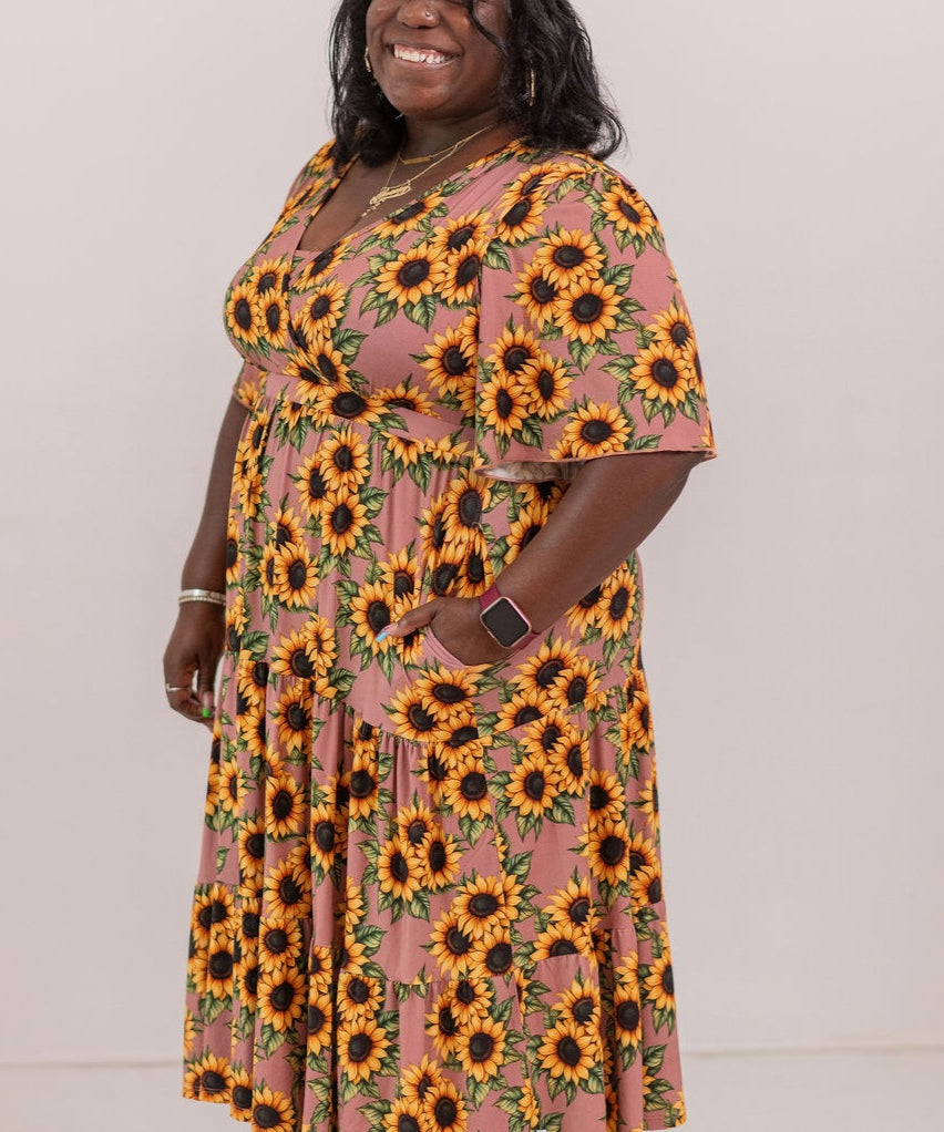 Mauve Sunflower Meadow Women's Midi Dress