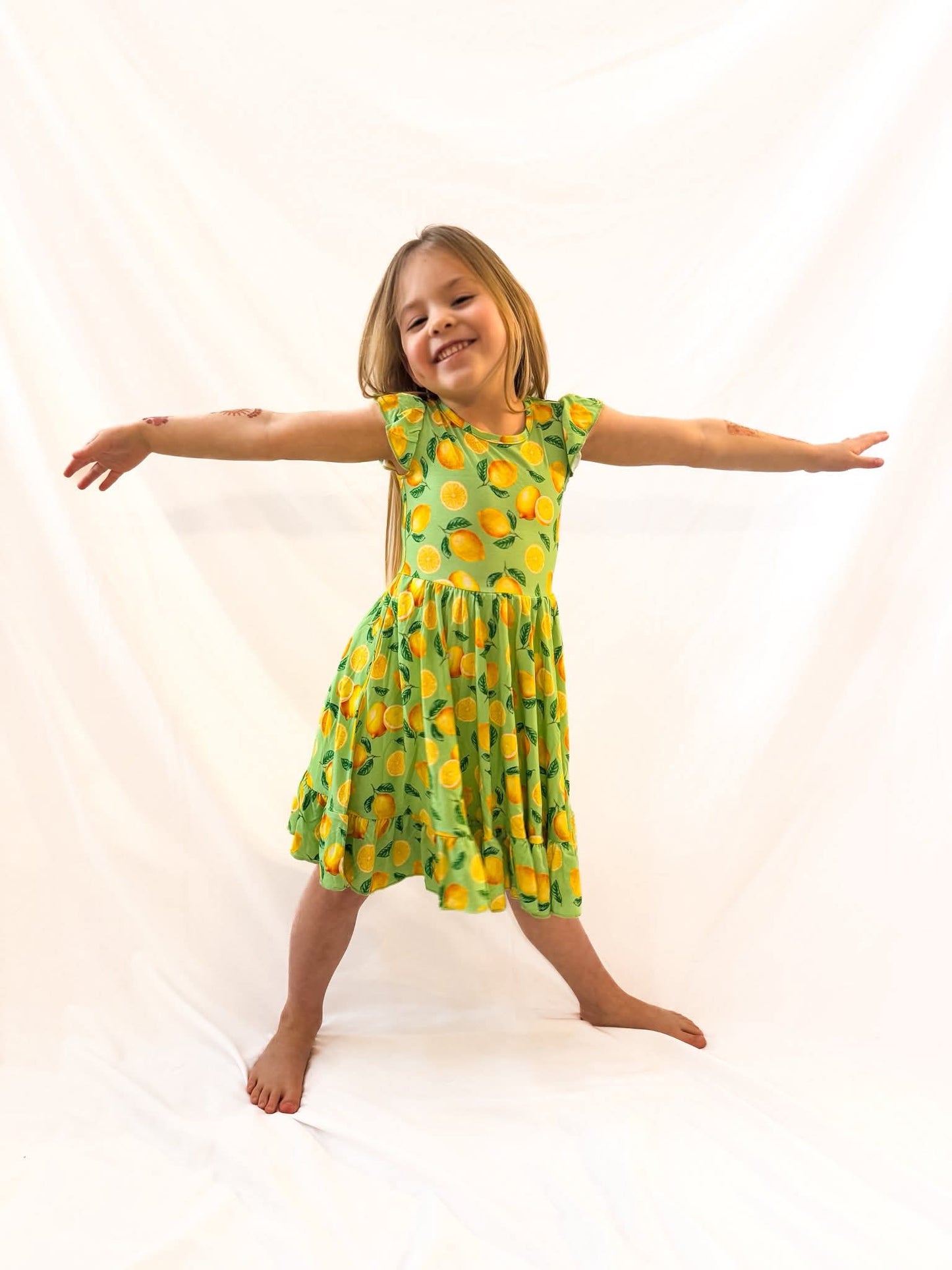 Lemon Pop Twirl Dress with Pockets & Shorts Set