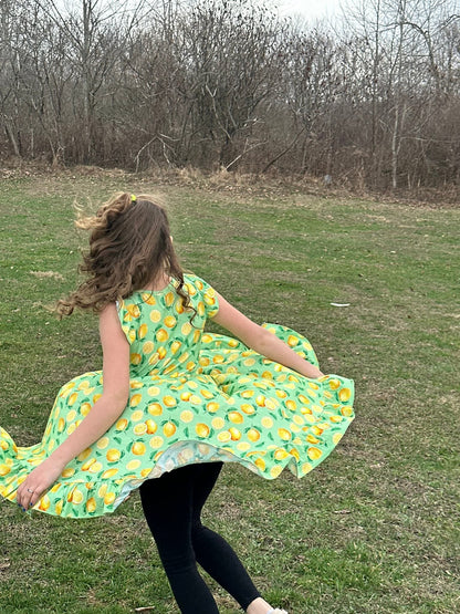 Lemon Pop Twirl Dress with Pockets & Shorts Set