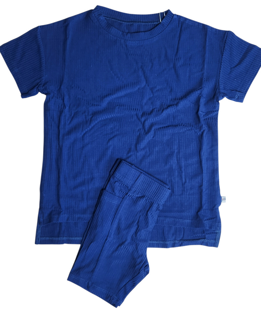 Navy Ribbed Women's Oversized Shirt and Biker Short