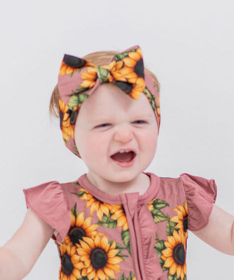 Mauve Sunflower Meadow Ruffle Sleeve Romper