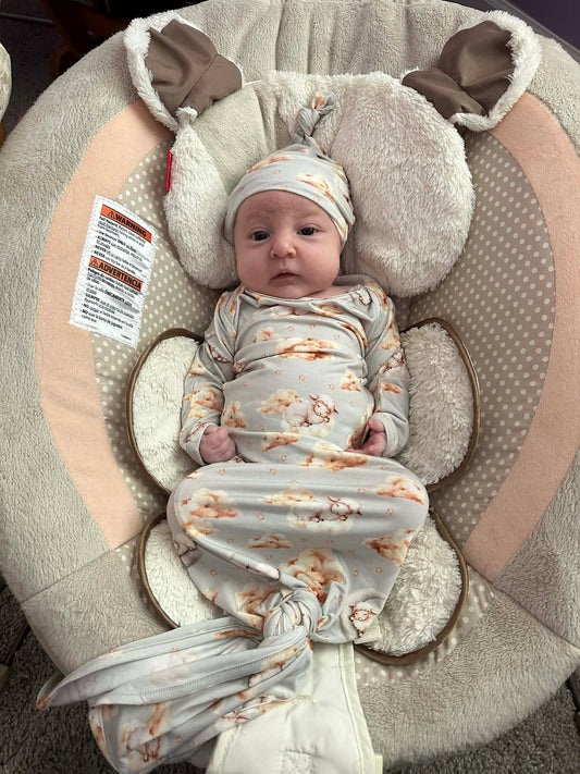 Sheep Lullaby Newborn Gown and Hat Set