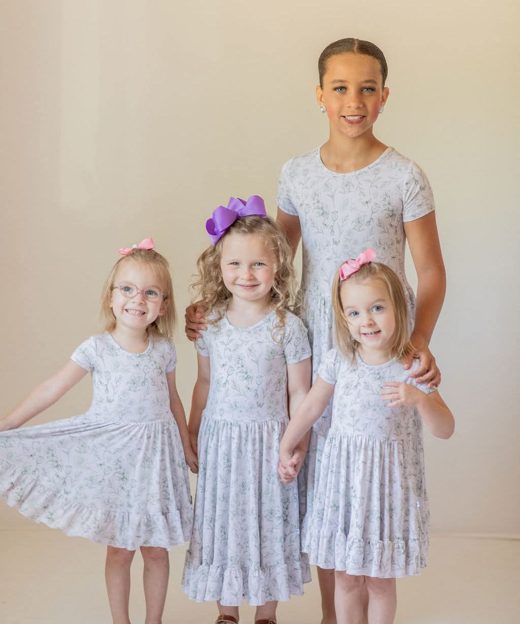 Sage Garden Twirl Dress with Pockets & Shorts Set