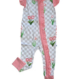 Checkered In Bloom Ruffle Sleeve Romper