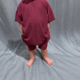 Mauve Ribbed Oversized Shirt and Biker Short 2 Piece Lounge Set