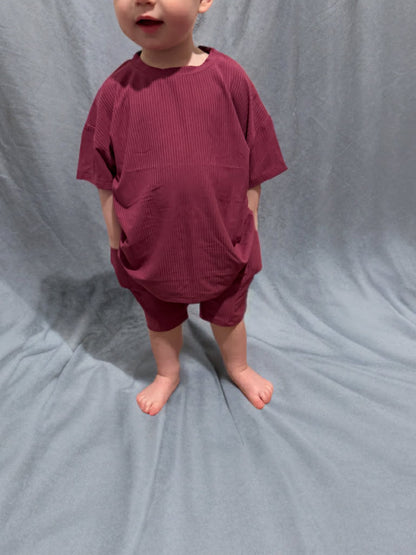 Mauve Ribbed Oversized Shirt and Biker Short 2 Piece Lounge Set