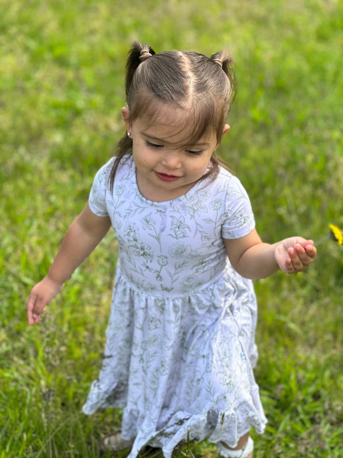 Sage Garden Twirl Dress with Pockets & Shorts Set