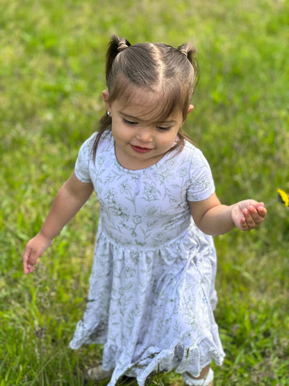Sage Garden Twirl Dress with Pockets & Shorts Set