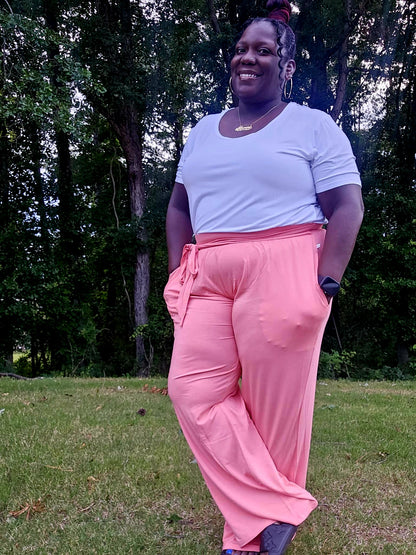 Sunset Coral Women's Wide Leg Palazzo Pant