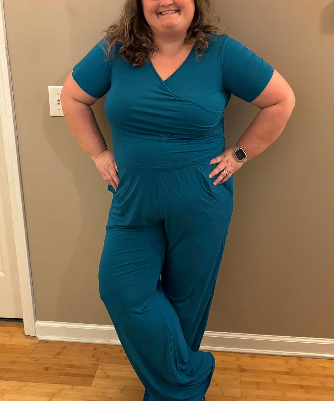 Obsidian Blue Women's Short Sleeve Wide Leg Jumpsuit