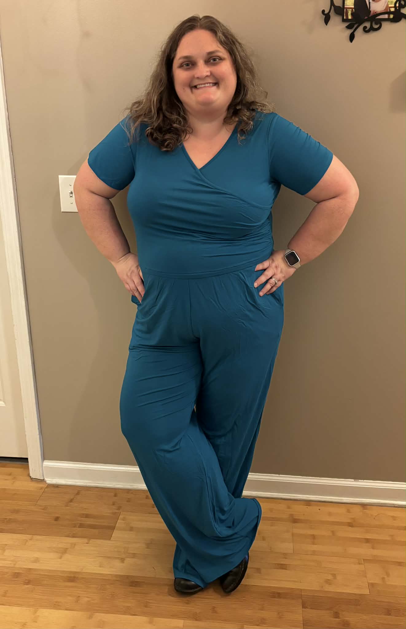 Obsidian Blue Women's Short Sleeve Wide Leg Jumpsuit