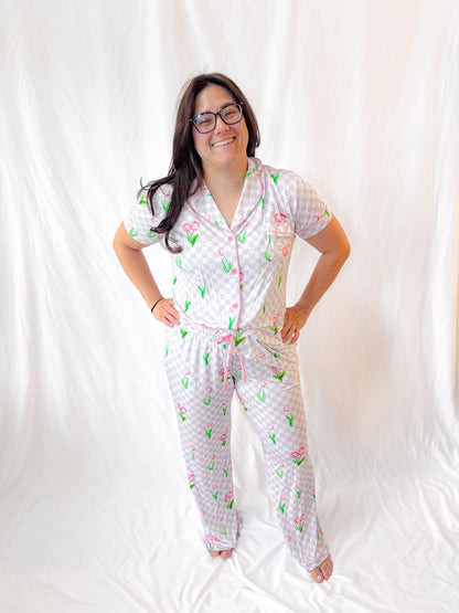 Checkered In Bloom Women's Pajamas