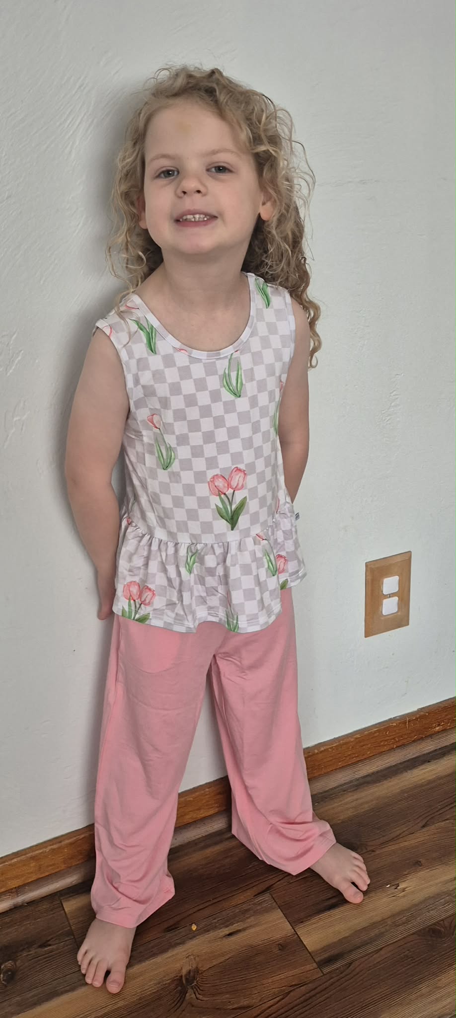 Checkered In Bloom 2 piece Peplum and Pant Set