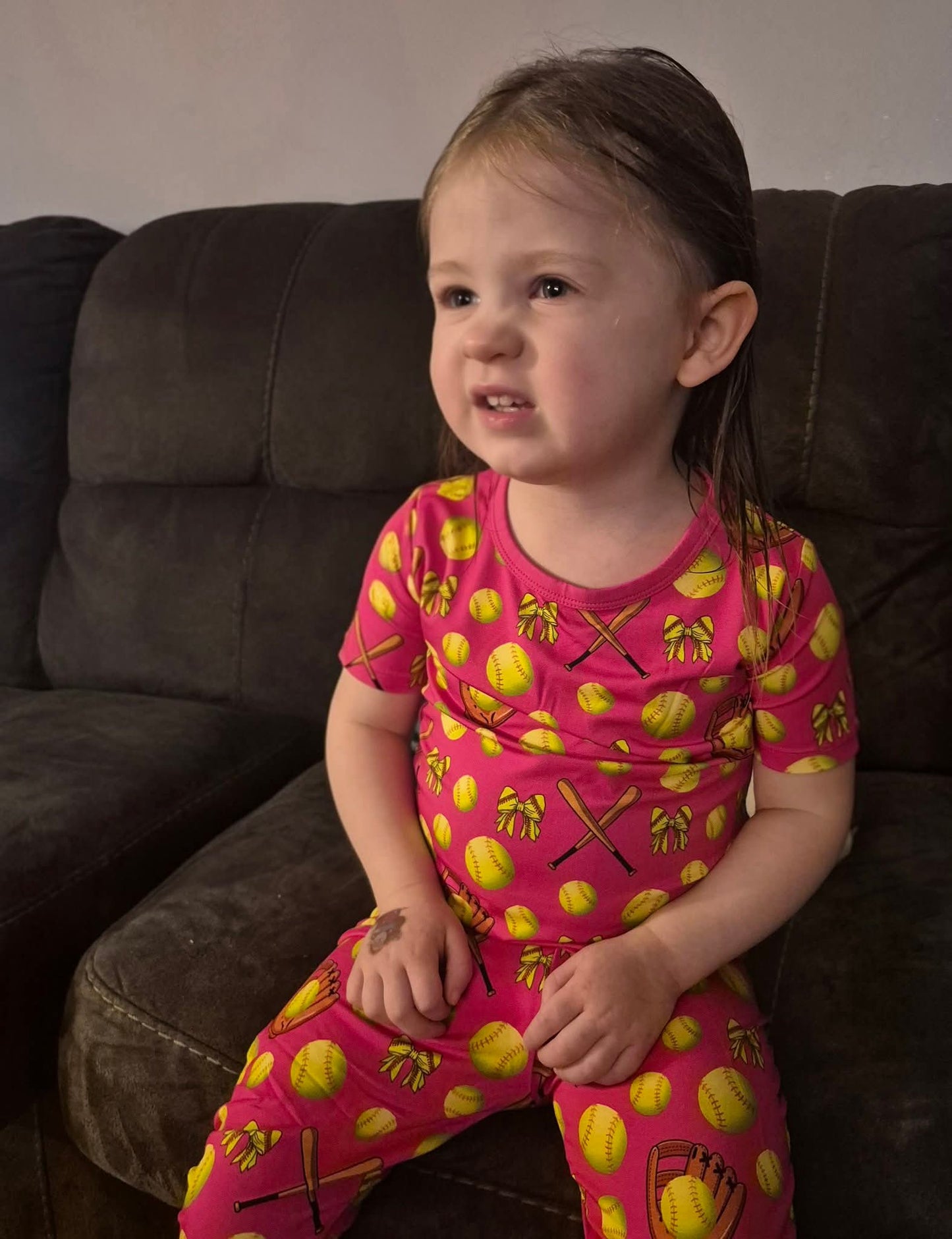 Bows At Bat 2 Piece Pajama Set