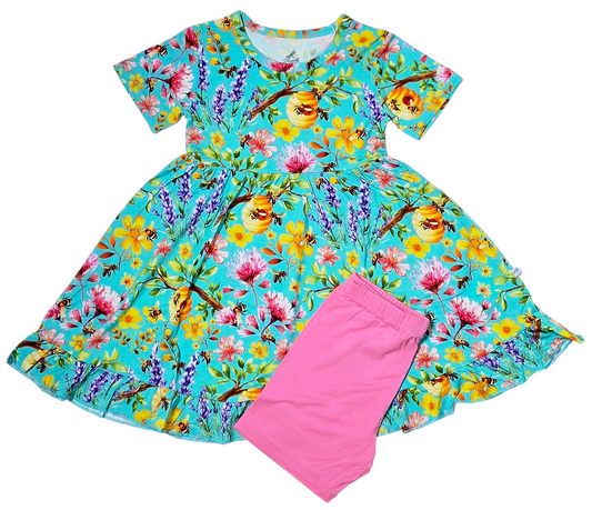 Buzzing Blooms Twirl Dress & Shorts Set