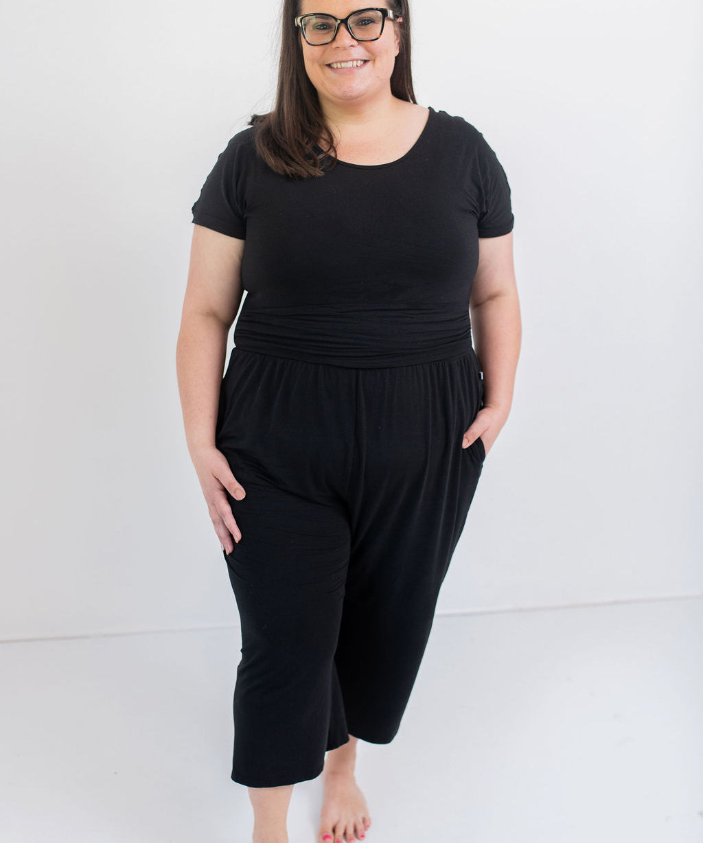 Luxe Noir Women's Short Sleeve Crop Leg Jumpsuit