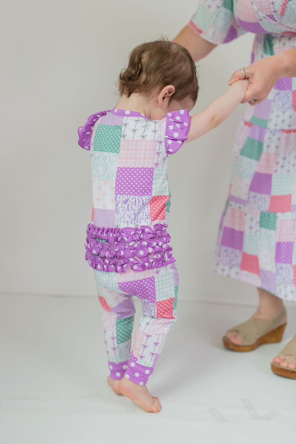 Darling Patchwork Ruffle Sleeve Romper