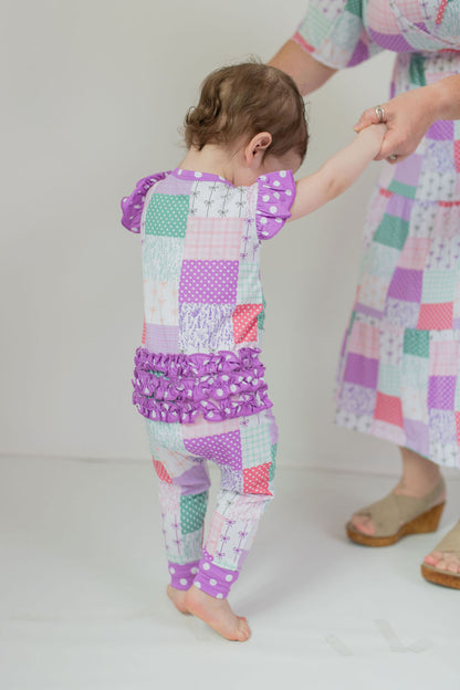 Darling Patchwork Ruffle Sleeve Romper