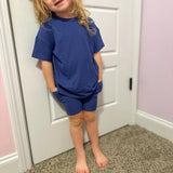 Navy Ribbed Oversized Shirt and Biker Short 2 Piece Lounge Set