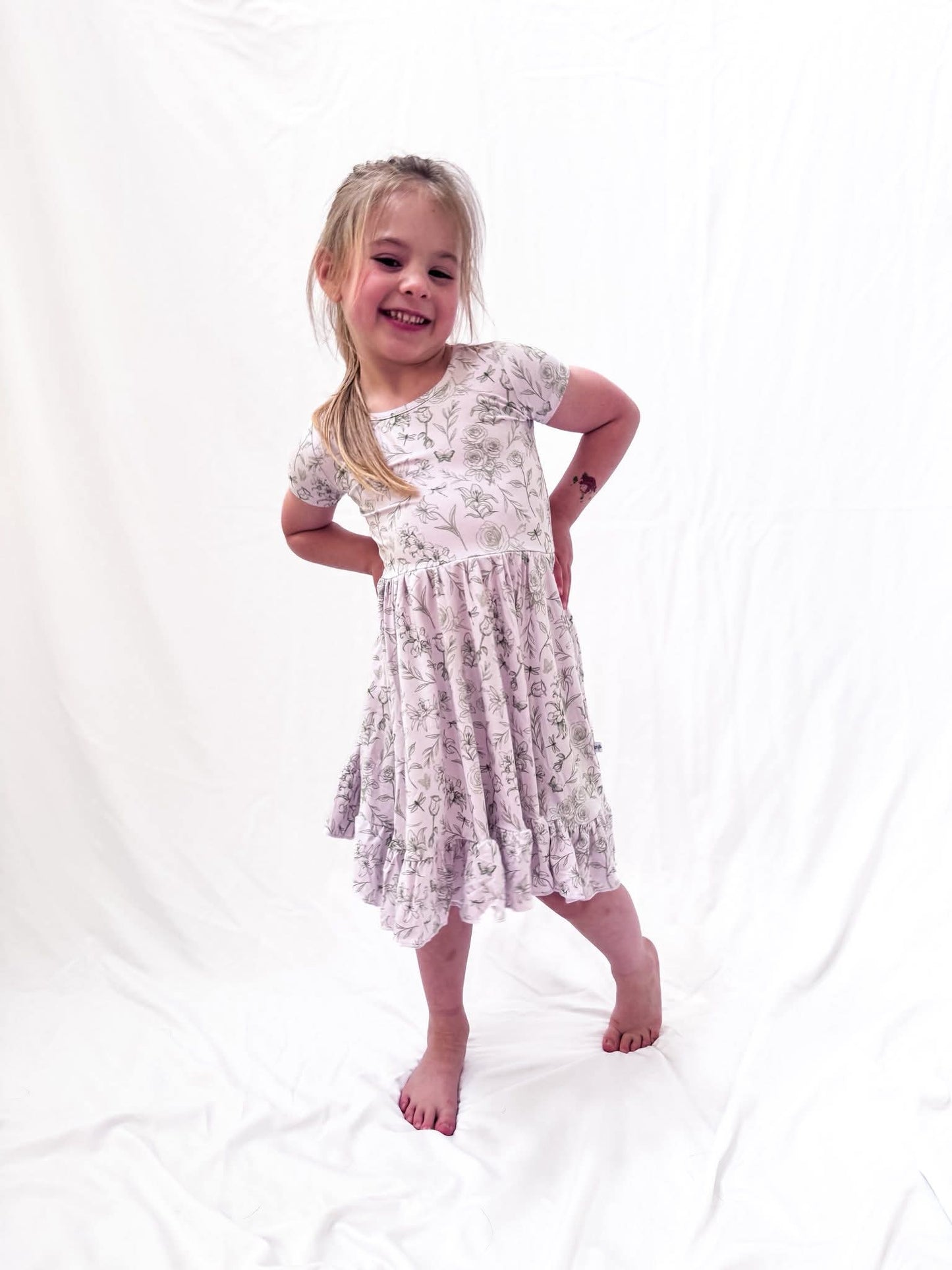 Sage Garden Twirl Dress with Pockets & Shorts Set
