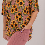 Mauve Sunflower Meadow Women's Oversized Shirt and Biker Short