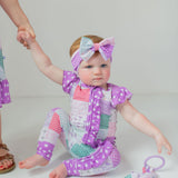 Darling Patchwork Ruffle Sleeve Romper