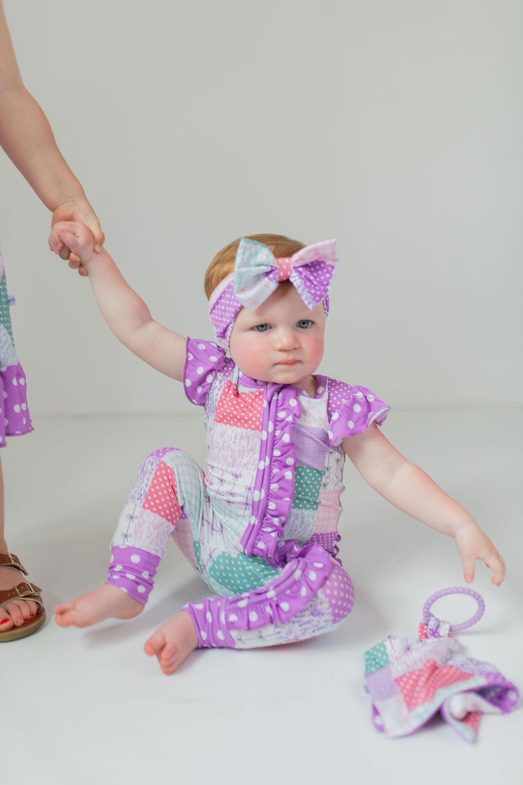 Darling Patchwork Ruffle Sleeve Romper