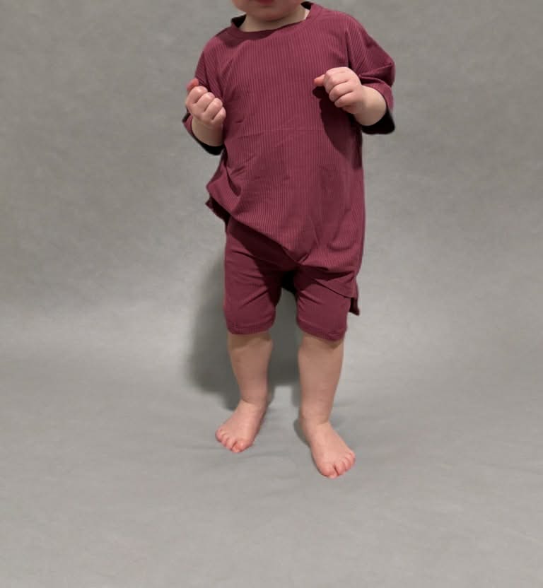 Mauve Ribbed Oversized Shirt and Biker Short 2 Piece Lounge Set