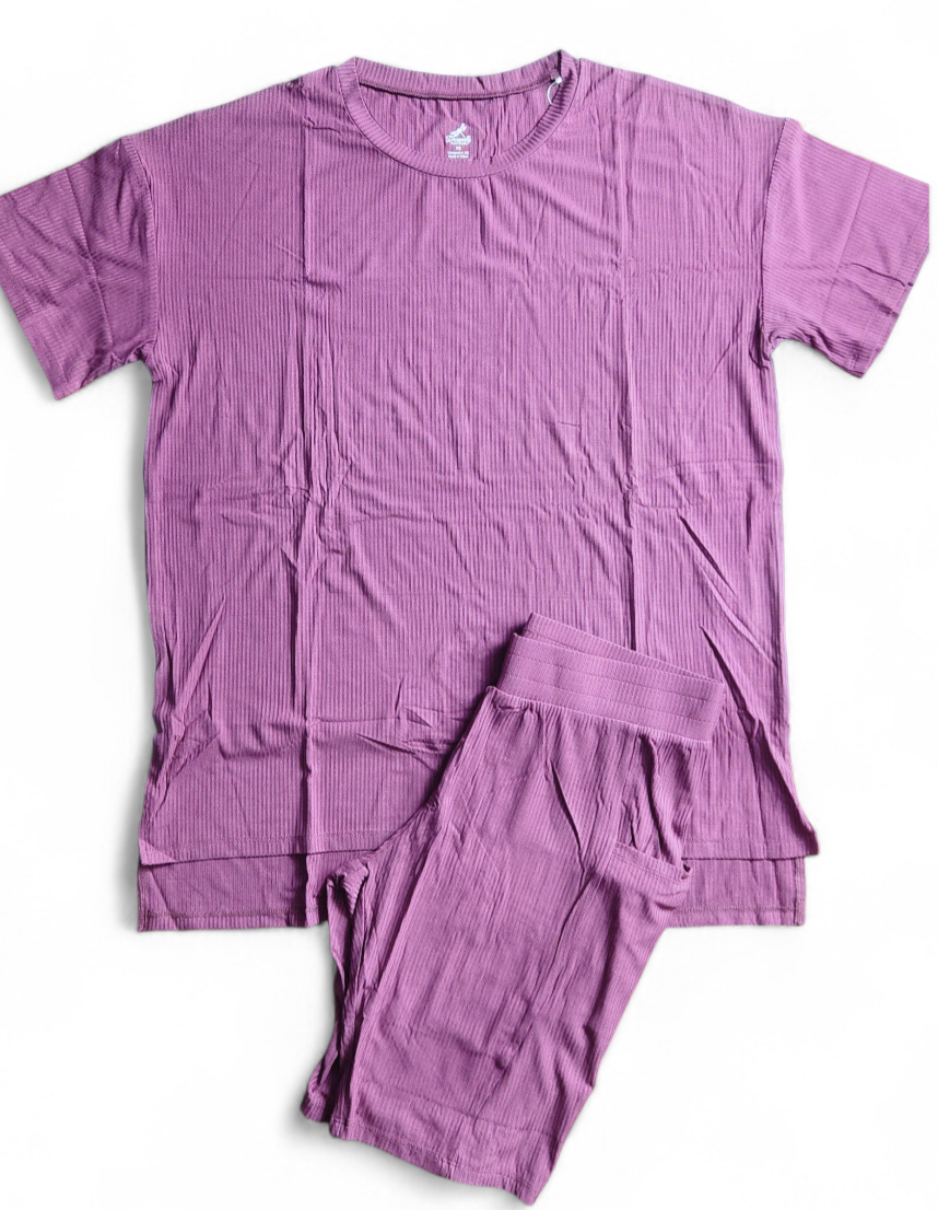 Mauve Ribbed Women's Oversized Shirt and Biker Short