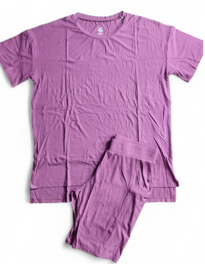 Mauve Ribbed Women's Oversized Shirt and Biker Short