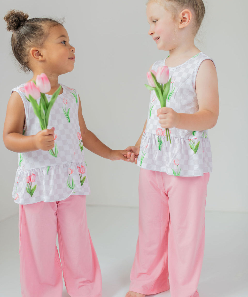 Checkered In Bloom 2 piece Peplum and Pant Set