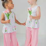 Checkered In Bloom 2 piece Peplum and Pant Set