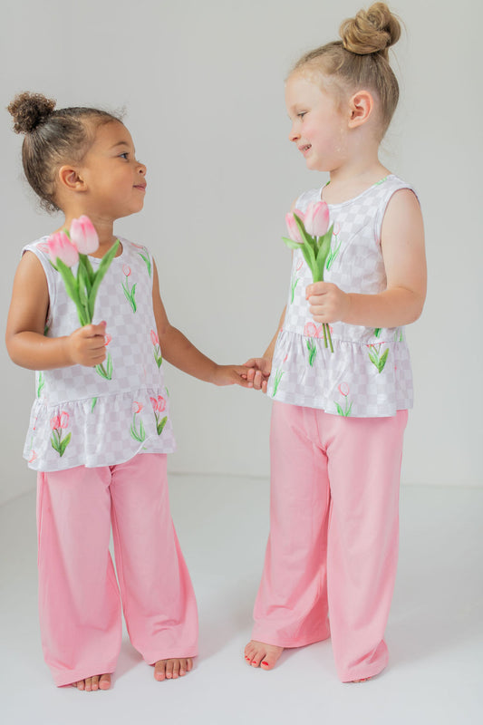 Checkered In Bloom 2 piece Peplum and Pant Set