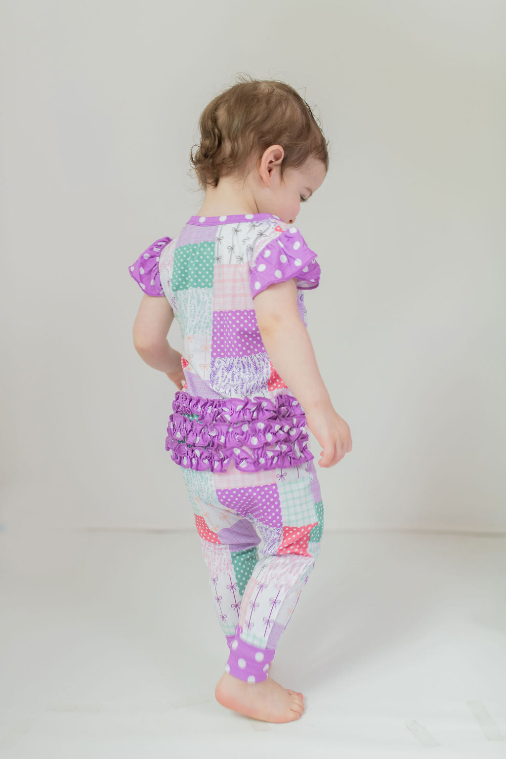 Darling Patchwork Ruffle Sleeve Romper