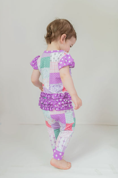 Darling Patchwork Ruffle Sleeve Romper