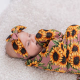 Mauve Sunflower Meadow Swaddle and Bow Set