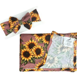 Mauve Sunflower Meadow Swaddle and Bow Set