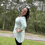 Misty Teal Women's 3/4 Sleeve Flowy Hi-low Top