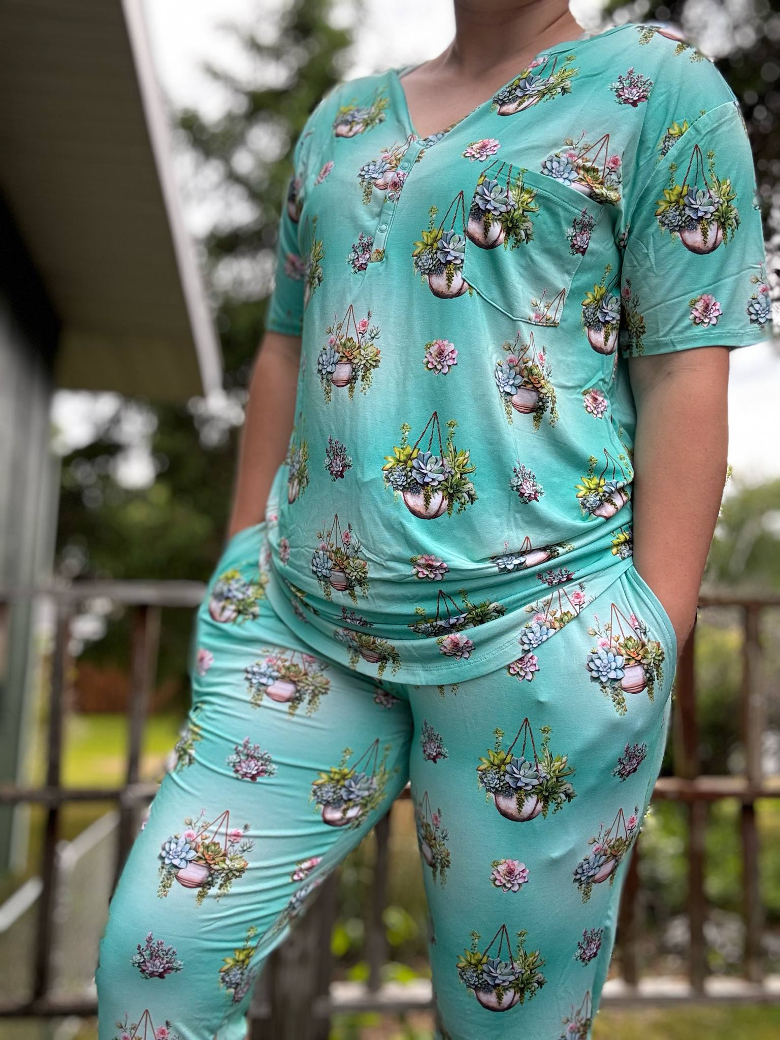 succulent pajamas Succulent Cascade Women's Pajamas L/XL (10-14)