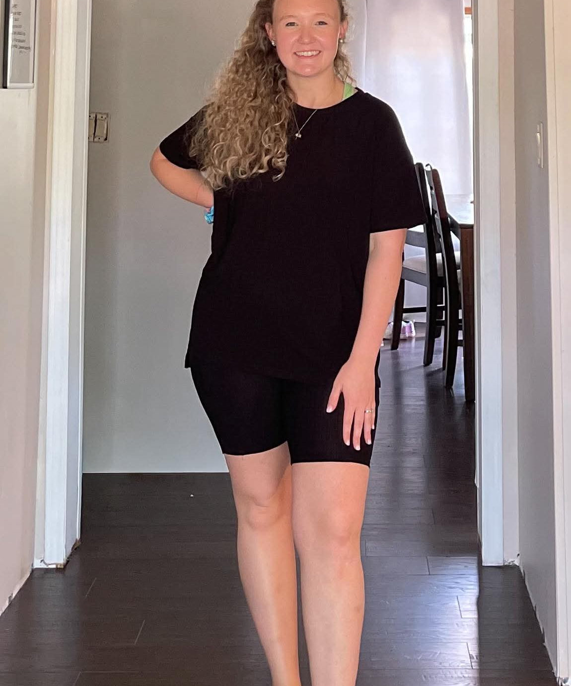 Luxe Noir Ribbed Women's Oversized Shirt and Biker Short