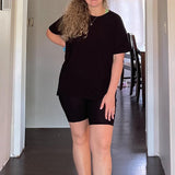 Luxe Noir Ribbed Women's Oversized Shirt and Biker Short