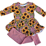Mauve Sunflower Meadow 2 piece Peplum and Leggings Set