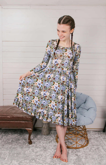 Winter Whimsy Twirl Dress with Pockets & leggings set
