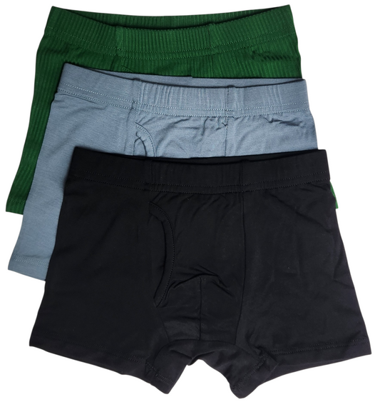 Boy's Boxer Brief 3-Pack Luxe Noir, Luxe Stone, Hunter Ribbed