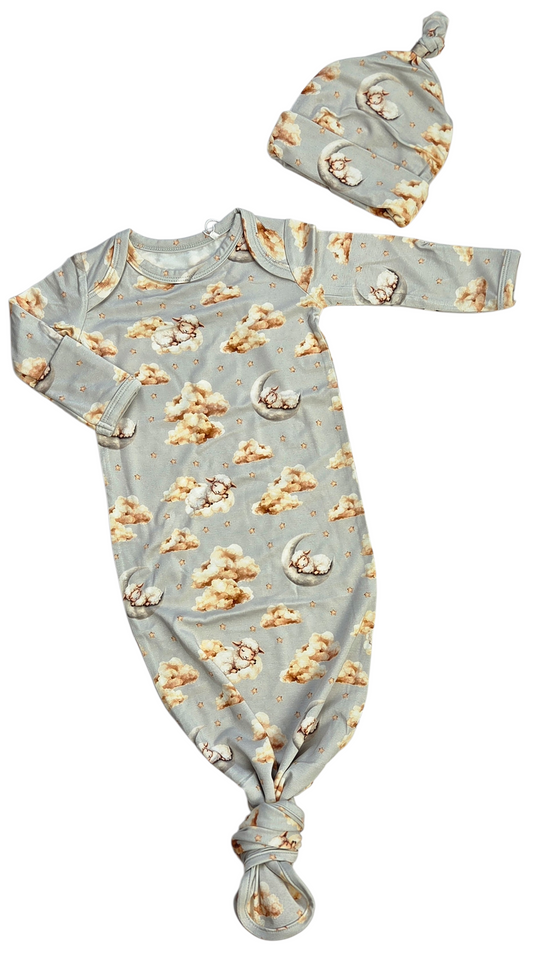 Sheep Lullaby Newborn Gown and Hat Set