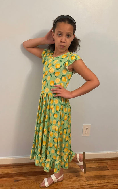 Lemon Pop Twirl Dress with Pockets & Shorts Set