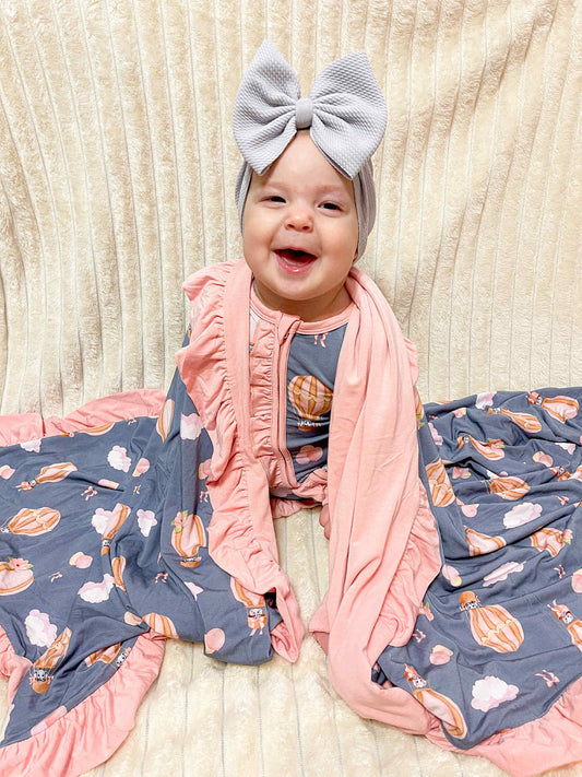 Trunks In the Cloud (Pink) 2 Layer Blanket with Ruffle